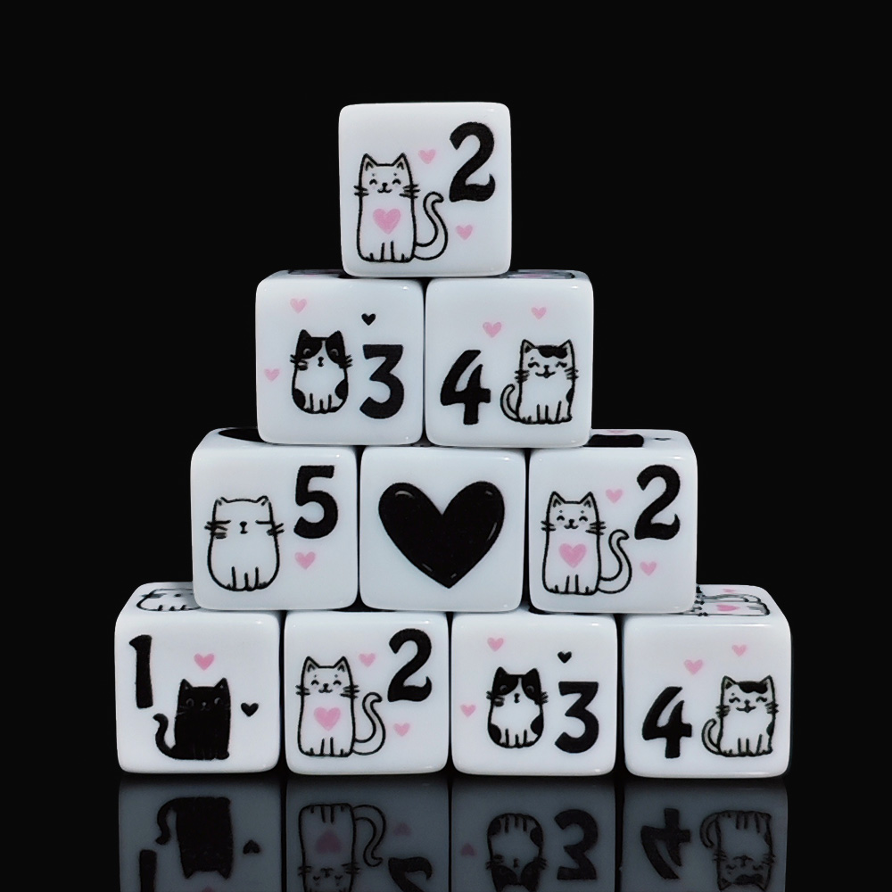12Pcs/Set 16mm Cute Cat Dice,  - Board Game Illustration 评论和价格