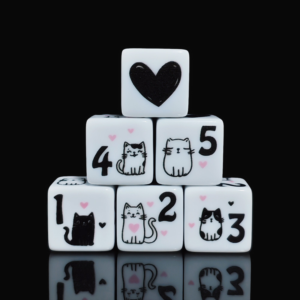 12Pcs/Set 16mm Cute Cat Dice,  - Board Game Illustration 评论和价格